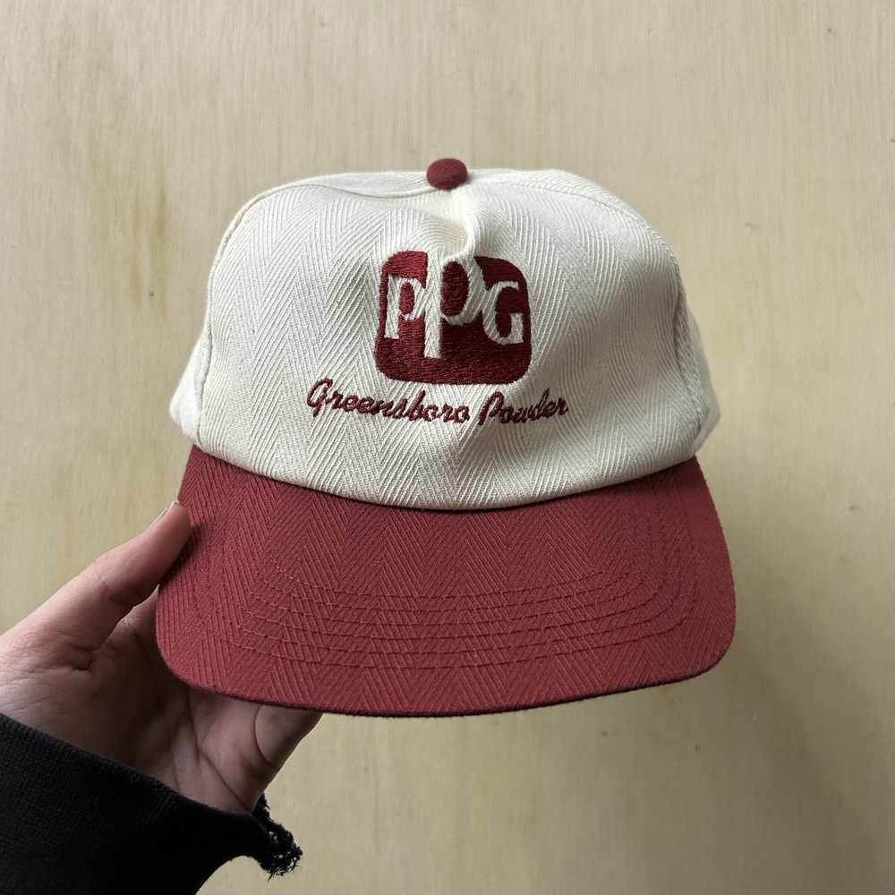 Vintage PPG Greensboro Powder Hat Cap Snap Back Mens White Maroon Herringbone
